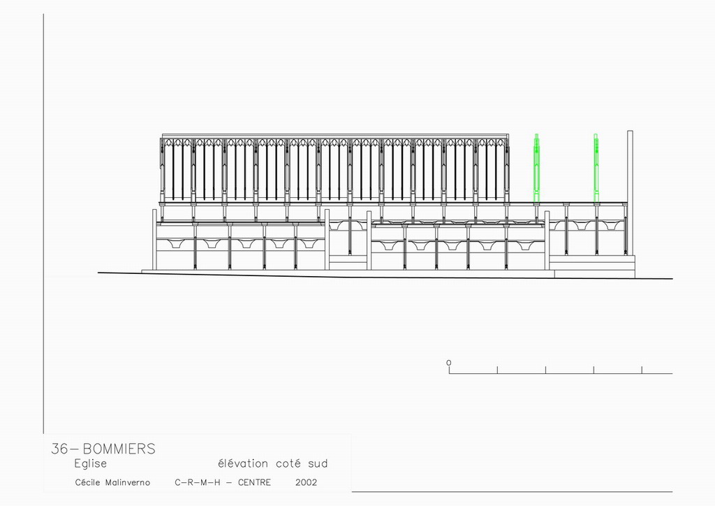Stalles : Elévation des stalles coté sud.
