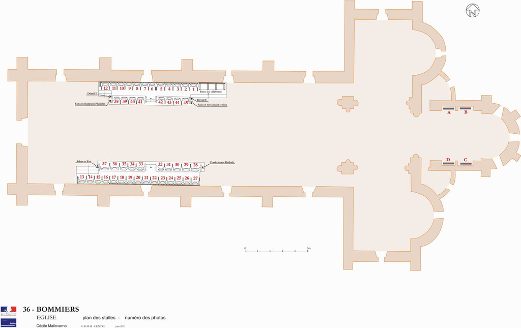 Stalles : Plan de situation de l'emplacement des photos.