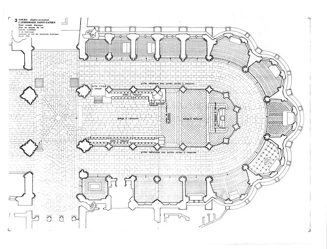 Cathédrale Saint-Gatien : 3- RESTAURATION DU CHOEUR (E.P.) : Etat avant travaux, plan niveau du sol.