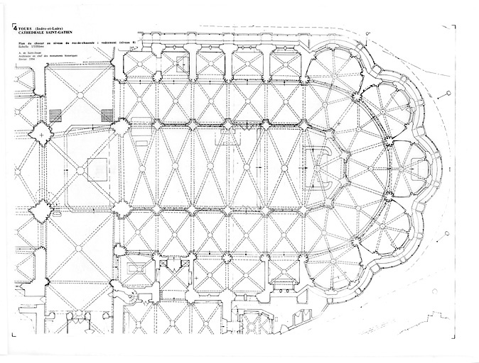 Cathédrale Saint-Gatien : 4- RESTAURATION DU CHOEUR (E.P.) : plan niveau du rez de chaussée, voutement (niveau 0).