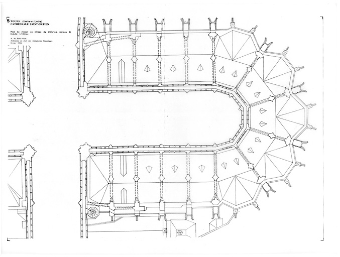 Cathédrale Saint-Gatien : 5- RESTAURATION DU CHOEUR (E.P.) : plan niveau du triforium (niveau 1).