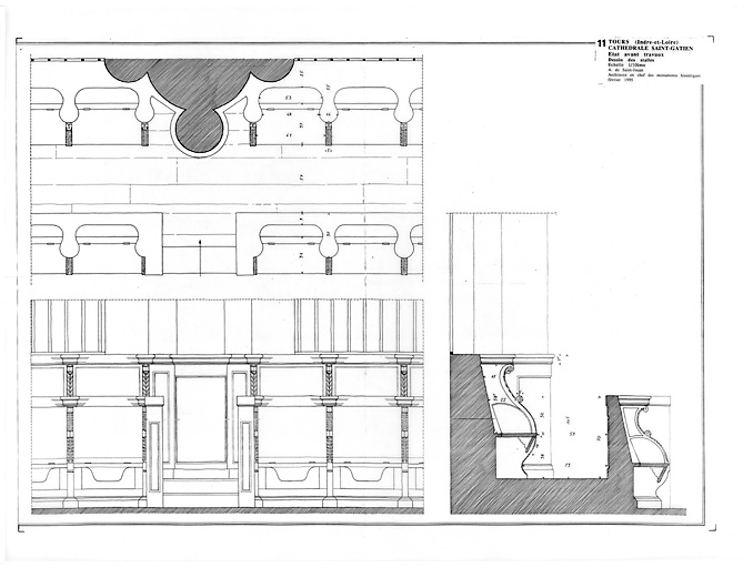 Cathédrale Saint-Gatien : 11- RESTAURATION DU CHOEUR (P.A.T.) : Etat avant travaux, dessin des stalles.