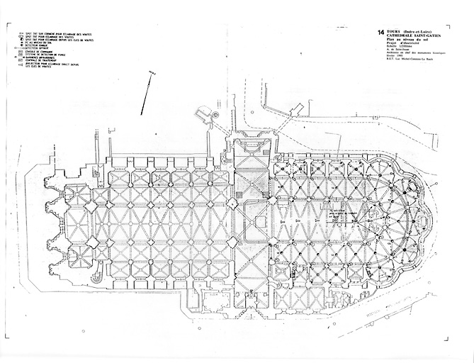 Cathédrale Saint-Gatien : 14- RESTAURATION DU CHOEUR (P.A.T.) : plan niveau du sol, projet d'électricité.