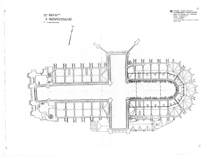 Cathédrale Saint-Gatien : 15- RESTAURATION DU CHOEUR (P.A.T.) : plan niveau du triforium, projet d'électricité.