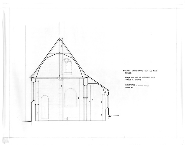 Eglise : Coupe transversale sur la nef et collatéral nord.