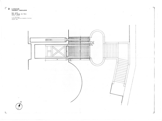 Château : 2 - PONT LEVIS : Plan au niveau des fléaux (état actuel).