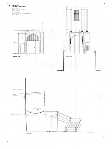 Château : 4 - PONT LEVIS : Elevations ouest, est, et sud (état actuel).