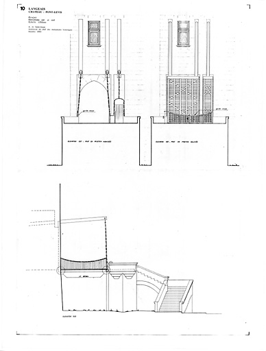 Château : 10 - PONT LEVIS : Elévations est et sud (P.A.T.).