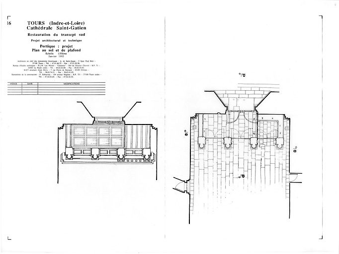 Cathédrale Saint-Gatien : 6- Restauration du transept sud, portique : plan au sol et du plafond (P.A.T.).