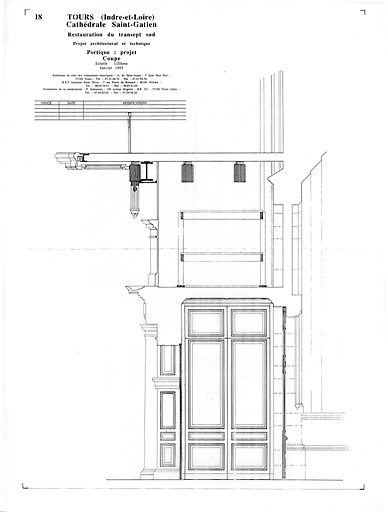 Cathédrale Saint-Gatien : 18- Restauration du transept sud, portique : coupe (P.A.T.).
