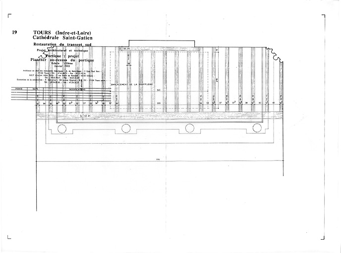 Cathédrale Saint-Gatien : 19- Restauration du transept sud, portique : plan du plancher au dessus du portique (P.A.T.).