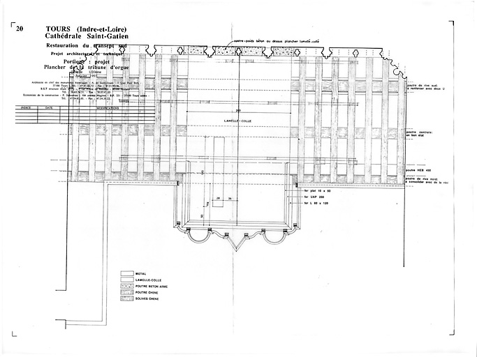 Cathédrale Saint-Gatien : 20- Restauration du transept sud, buffet de l'orgue : plan du plancher de la tribune de l'orgue (P.A.T.).