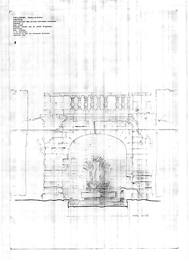 Château : Elévation de la fontaine murale sud du jardin d'agrément (état actuel).