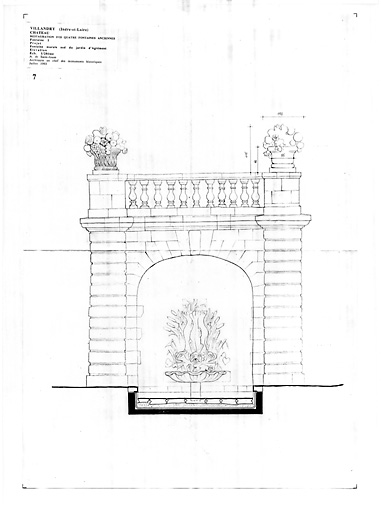 Château : Elévation de la fontaine murale sud du jardin d'agrément (P.A.T.).