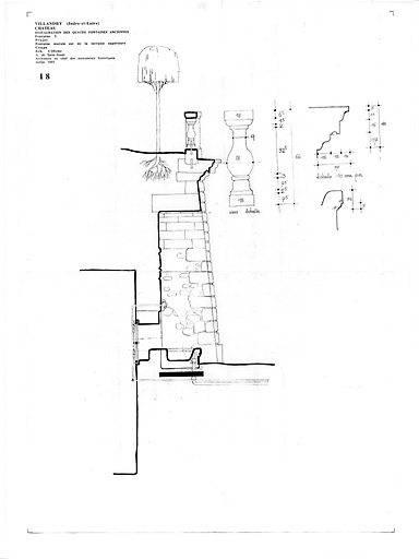 Château : Coupe de la fontaine murale est de la terrasse supérieure (P.A.T.).