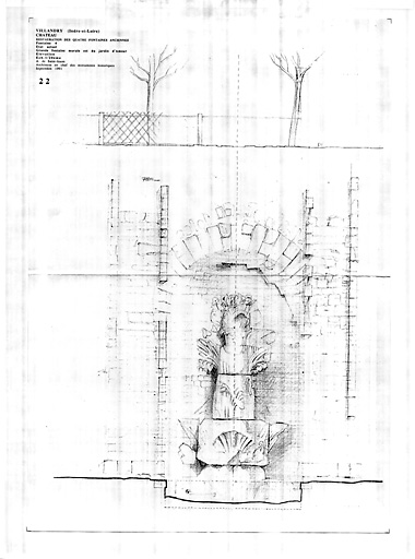 Château : Elévation de la grande fontaine est du jardin d'amour (état actuel).