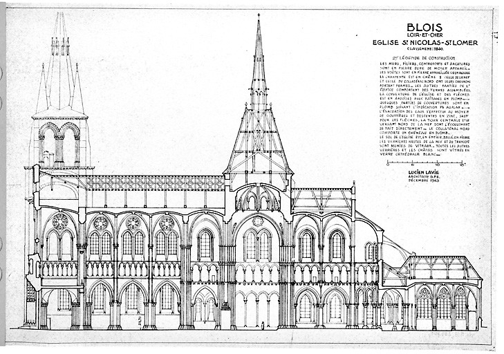 Eglise Saint-Nicolas-Saint-Lomer : coupe longitudinale