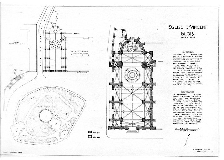 Eglise Saint-Vincent : Plan masse et des abords ; plan au sol.