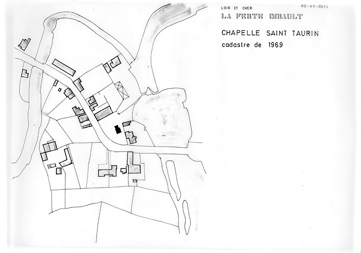 Chapelle, collégiale Saint-Thaurin : Plan masse d'après cadastre de 1969.