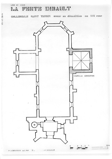 Chapelle, collégiale Saint-Thaurin : Plan au sol de la collégiale avant démolition.