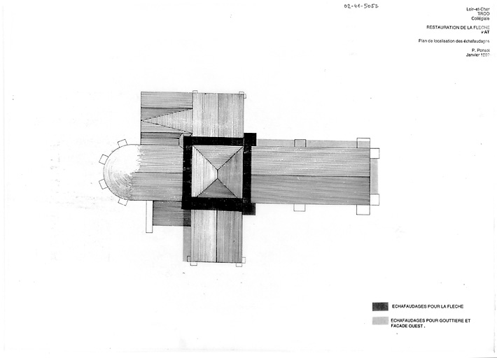 Collégiale Saint-Martin : P.AT. : plan de localisation des échafaudages.