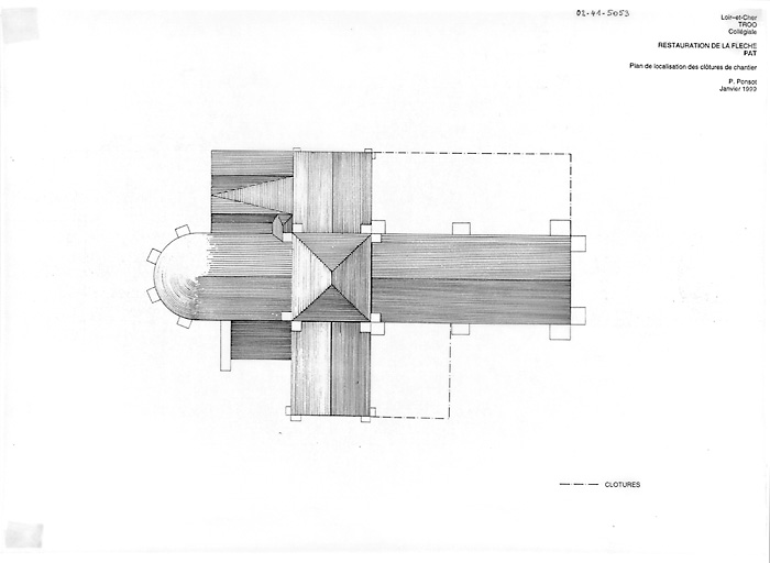 Collégiale Saint-Martin : P.AT. : plan de localisation des clôtures de chantier.