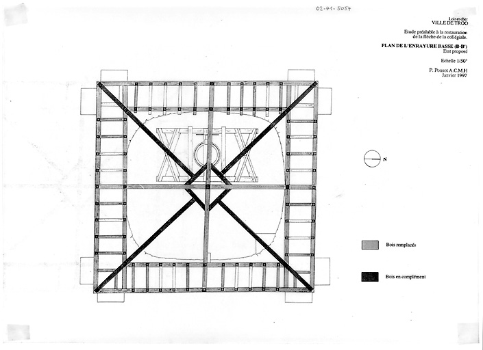 Collégiale Saint-Martin : P.AT. : plan de l'enrayure basse B-B'