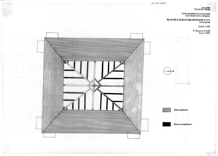 Collégiale Saint-Martin : P.AT. : plan de l'enrayure moyenne C-C'.