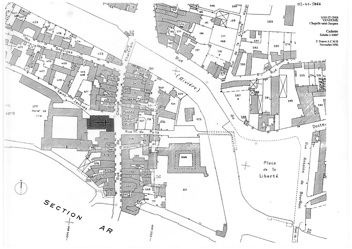 Chapelle Saint-Jacques, actuellement lycée Ronsard : plan de situation d'après cadastre.