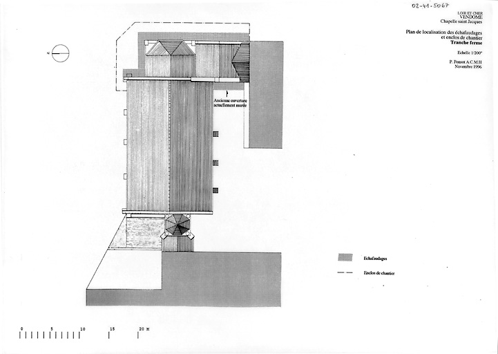 Chapelle Saint-Jacques, actuellement lycée Ronsard : plan de localisation des échafaudages et enclos de chantier TRANCHE FERME