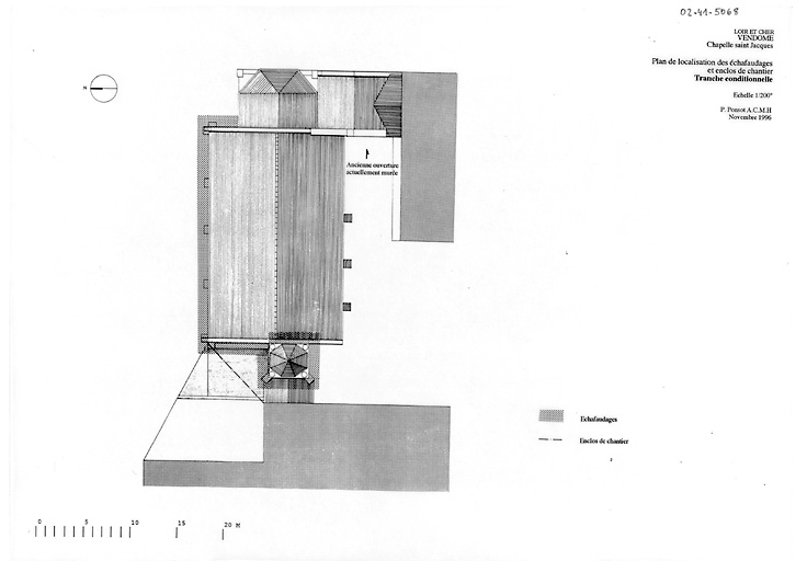 Chapelle Saint-Jacques, actuellement lycée Ronsard : plan de localisation des échafaudages et enclos de chantier TRANCHE CONDITIONNELLE