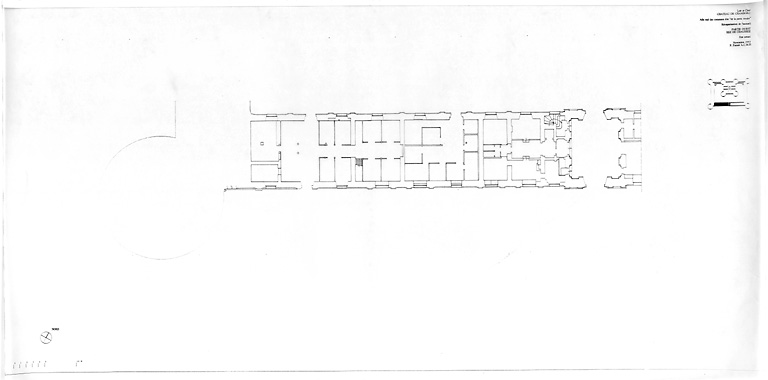 "Château, Domaine de Chambord : Aile sud des communs dite "de la Porte Royale", (Etat Actuel) : plan du rez de chaussée de la partie ouest."