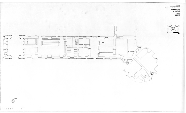 "Château, Domaine de Chambord : Aile sud des communs dite "de la Porte Royale", (Etat Actuel) : plan du rez de chaussée de la partie est"