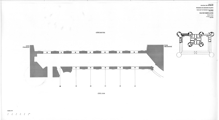 Château, Domaine de Chambord : RESTAURATION DES MENUISERIES DES GALERIES : galerie entre Tour Dieudonné et Tour Chapelle, second étage : plan de nomenclature.