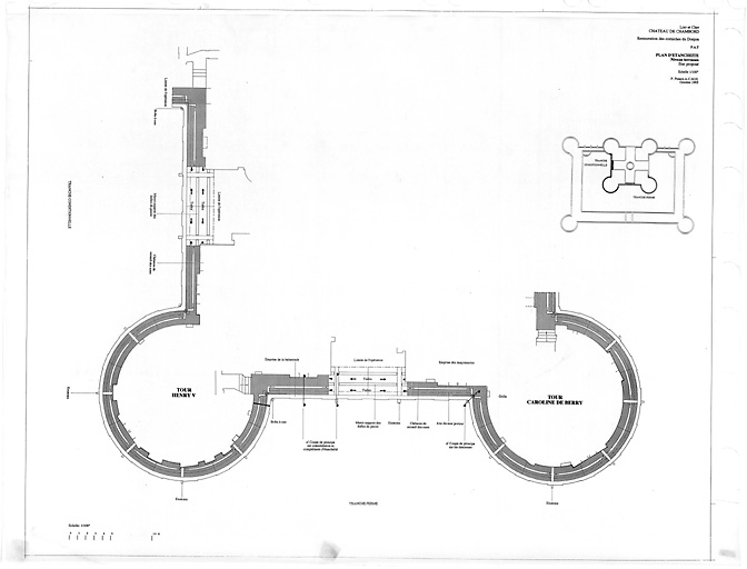 Château, Domaine de Chambord : P.A.T. RESTAURATION DES CORNICHES DU DONJON Etat Proposé : plan d'étanchéité au niveau des terrasses.