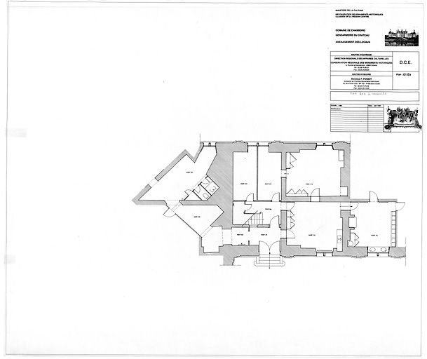 Château, Domaine de Chambord : D.C.E. AMENAGEMENT DE LA GENDARMERIE (Tour des Princes) Etat Existant : plan du rez de chaussée.