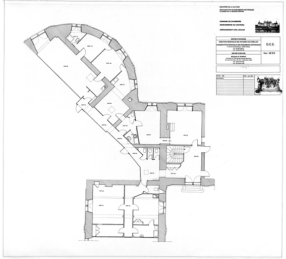 Château, Domaine de Chambord : D.C.E. AMENAGEMENT DE LA GENDARMERIE (Tour des Princes) Etat Existant : plan du 1er étage.