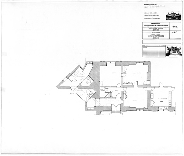 Château, Domaine de Chambord : D.C.E. AMENAGEMENT DE LA GENDARMERIE (Tour des Princes) Etat Projeté : plan du rez de chaussée.