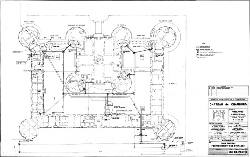 Château, Domaine de Chambord : D.C.E. MA. 01 MISE EN COFORMITE DES RESEAUX ELECTRIQUES, Maçonnerie : plan général du positionnement des ouvrages.