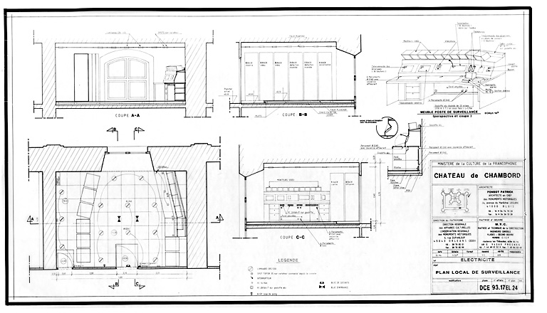Château, Domaine de Chambord : D.C.E. EL.24 MISE EN COFORMITE DES RESEAUX ELECTRIQUES, Electricité : plan du local de surveillance.