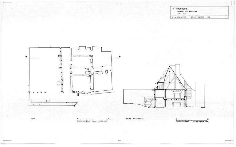 Couvent des Augustins : Plan au sol, coupe transversale.