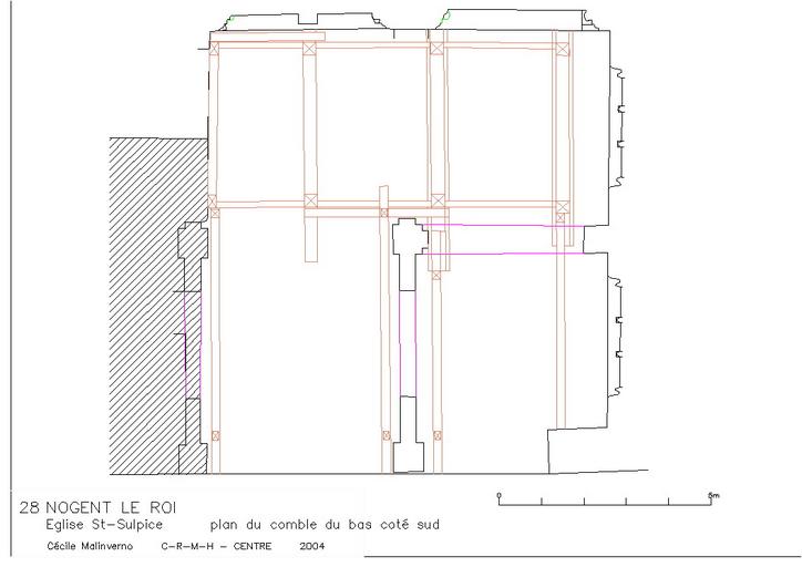 Eglise Saint-Sulpice, comble sud : Comble du bas coté sud : plan.