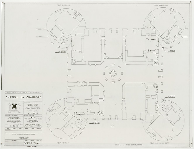 Château, Domaine de Chambord : P 02-Plan de localisation des reseaux incendie : premier étage, zone centrale (DCE)