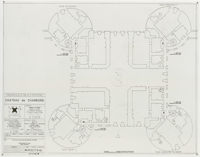 Château, Domaine de Chambord : P 03-Plan de localisation des reseaux incendie : deuxième étage, zone centrale (DCE)