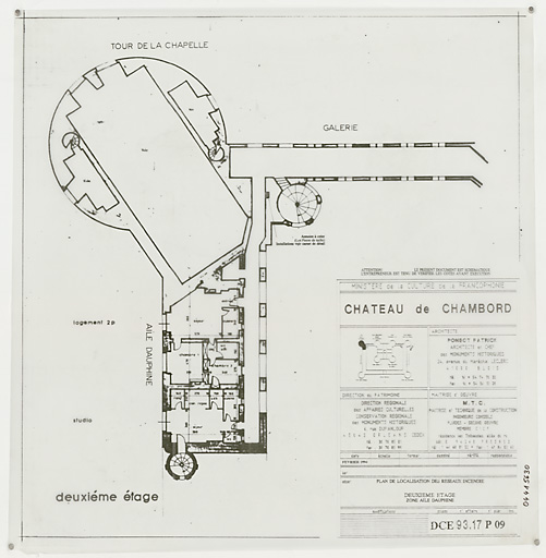 Château, Domaine de Chambord : P 09-Plan de localisation des reseaux incendie : dexième étage, zone aile dauphine (DCE)