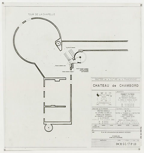 Château, Domaine de Chambord : P 10-Plan de localisation des reseaux incendie : comble, zone aile dauphine (DCE)