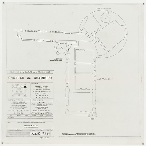 Château, Domaine de Chambord : P 14-Plan de localisation des reseaux incendie : deuxième étage, zone aile François 1er (DCE)