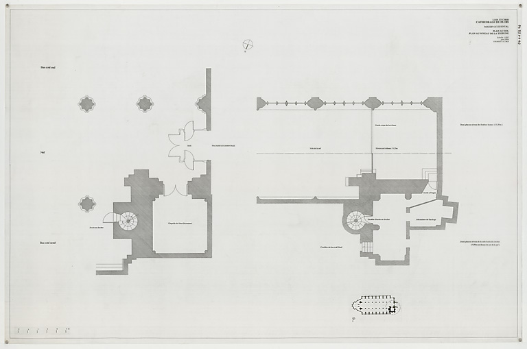 Cathédrale Saint-Louis : Massif occidental : plan au sol, plan au niveau de la tribune.