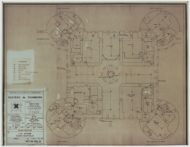 Château, Domaine de Chambord : EL-03 ELECTRICITE : plan du 1er étage, zone centrale (DCE)