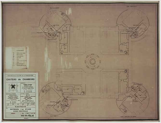 Château, Domaine de Chambord : EL-04 ELECTRICITE : plan de l'entresol 1er étage, zone centrale (DCE)